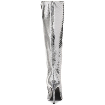 I.N.C. International Concepts Women's Silver Rajel Snake Knee High Boots 8M