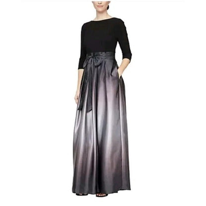 SLNY Vestido de noche formal acampanado para mujer, color negro y morado ombré, talla 16P, Precio de venta sugerido por el fabricante: 139$