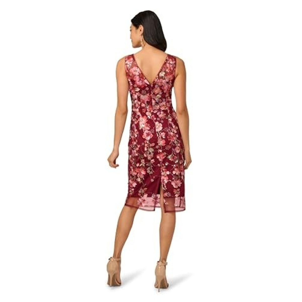 Adrianna Papell Women Embroidered Floral Midi Dress, 12 Plum Sequin 3D,MSRP:249$