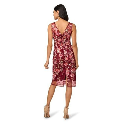 Adrianna Papell Women Embroidered Floral Midi Dress, 12 Plum Sequin 3D,MSRP:249$