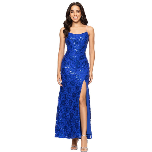 Betsy & Adam Women's Sequin Lace Sleeveless Gown - Royal, Size 8, MSRP: 199$