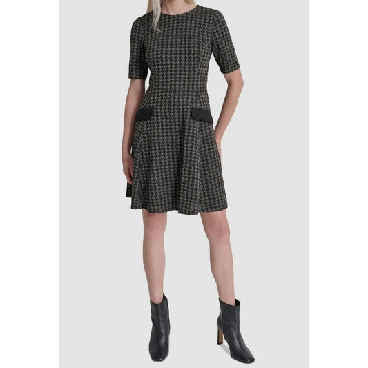 DKNY Women's Black Jewel-Neck Lined Short-Sleeve Fit & Flare Dress Size 14