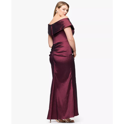 Xscape Wine Burgundy Off the Shoulder Taffeta Sheath Gown Dress Size 16 W $319