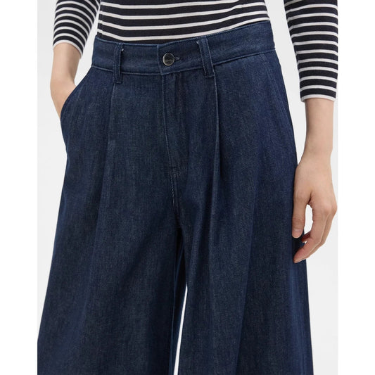 THEORY Pleated Wide-Leg Pant in Denim Jeans Indigo Drape Denim, 24 ,MSRP 295$