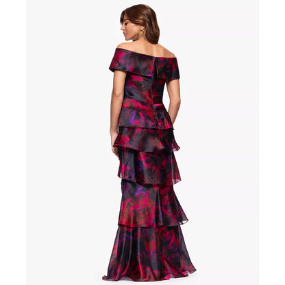 Xscape Women's Printed Long Sheath Dress - Black Berry - size 8, MSRP: 269$