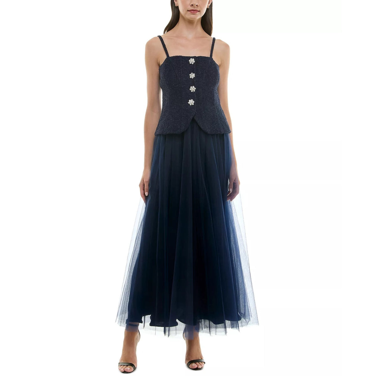 Taylor Women's Blue Mixed-Media Embellished Button Gown Dress Size 6, MSRP: 248$