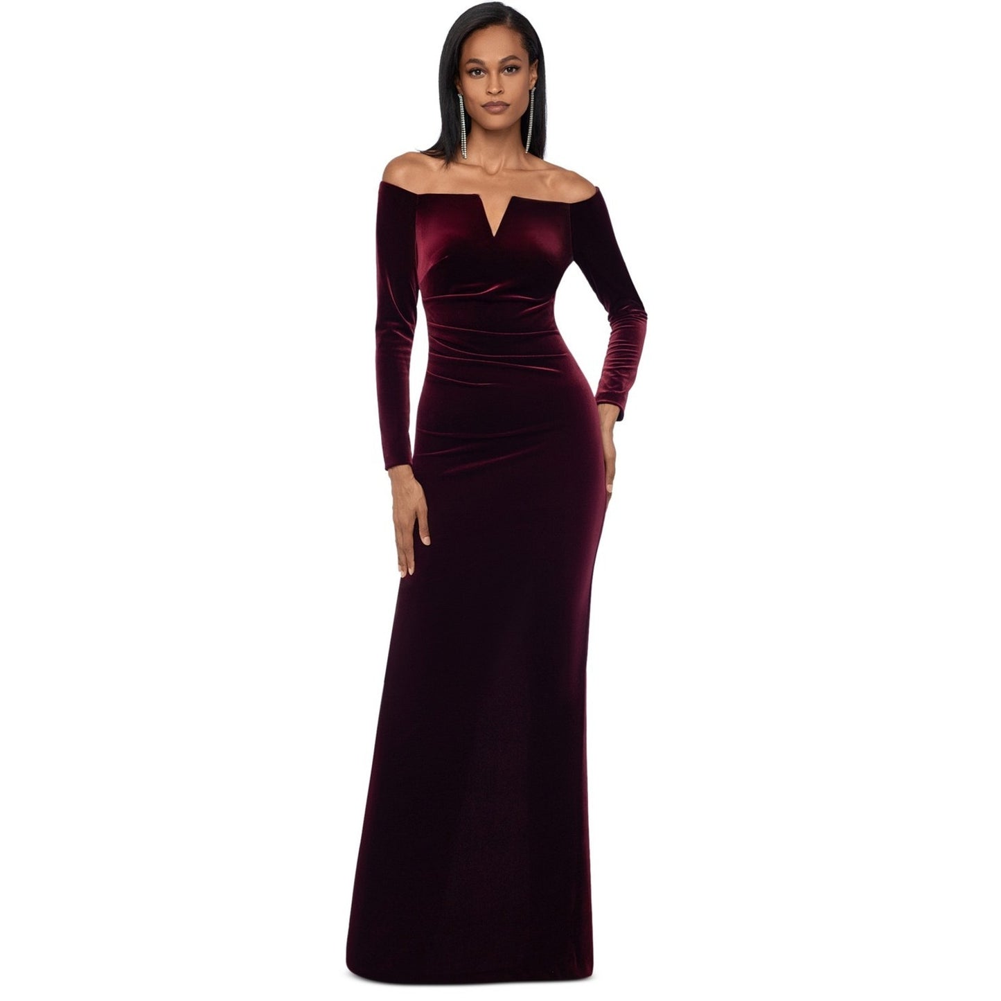 Vestido largo de terciopelo "Christy" de XSCAPE Petite sin hombros, talla 8P, MSRP: 179$