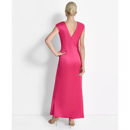 DKNY Peacock Pink Side-Ruched Cut-Out Cap-Sleeve Gown Size 14, MSRP: $229