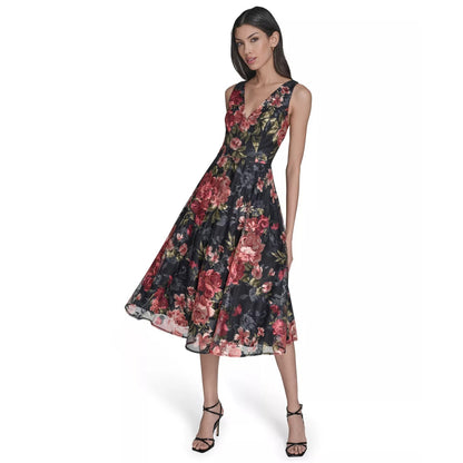 Eliza J Embroidered Floral Midi Dress Romantic Wedding Garden, 18W, MSRP: 288$