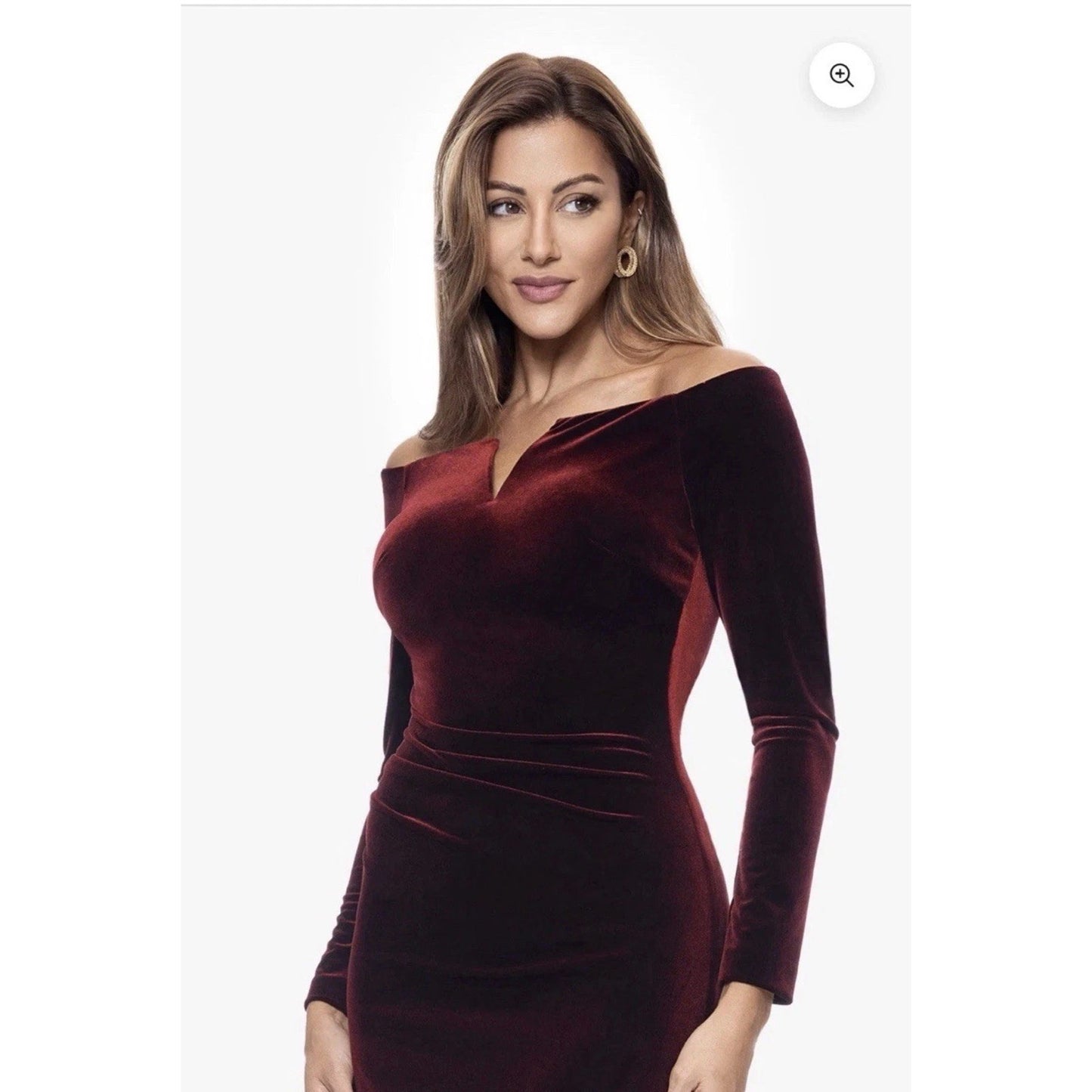 Vestido largo de terciopelo "Christy" de XSCAPE Petite sin hombros, talla 8P, MSRP: 179$