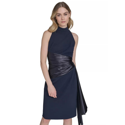 Eliza J Vestido MIDI sin mangas de buceo con lazo anudado a la cintura para mujer - Azul marino-8, MSRP: 168 $
