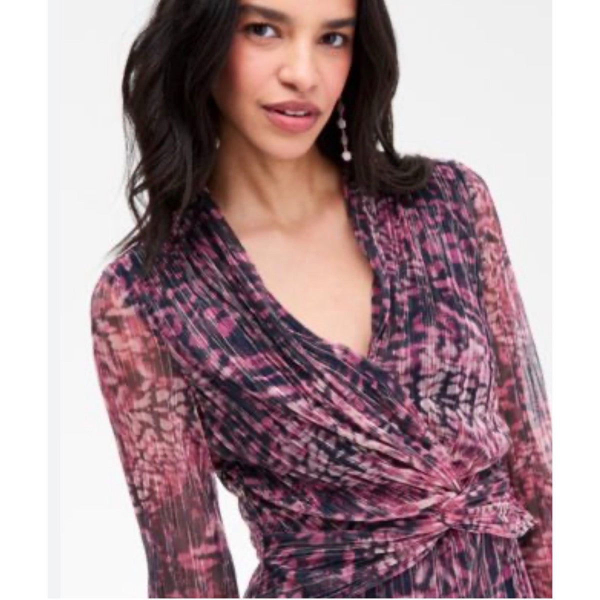 Anne Klein Purple Metallic V Neck Twist Front Midi Dress 4 NWT, MSRP: 149$