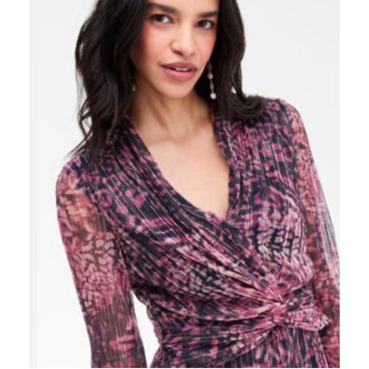 Anne Klein Purple Metallic V Neck Twist Front Midi Dress 4 NWT, MSRP: 149$
