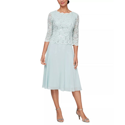 Alex Evenings Sequined Lace Contrast Midi Dress - Fresh Mint, Size 8, MSRP: 189$