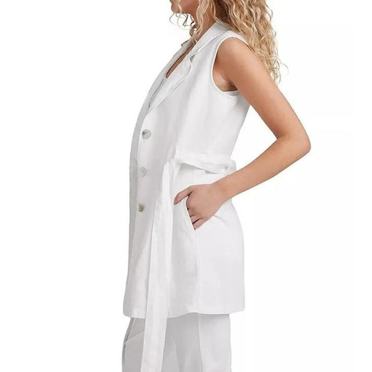 Vestido blazer con cinturón de lino blanco para mujer Bella Dahl Talla L (PVPR $245), nuevo a estrenar