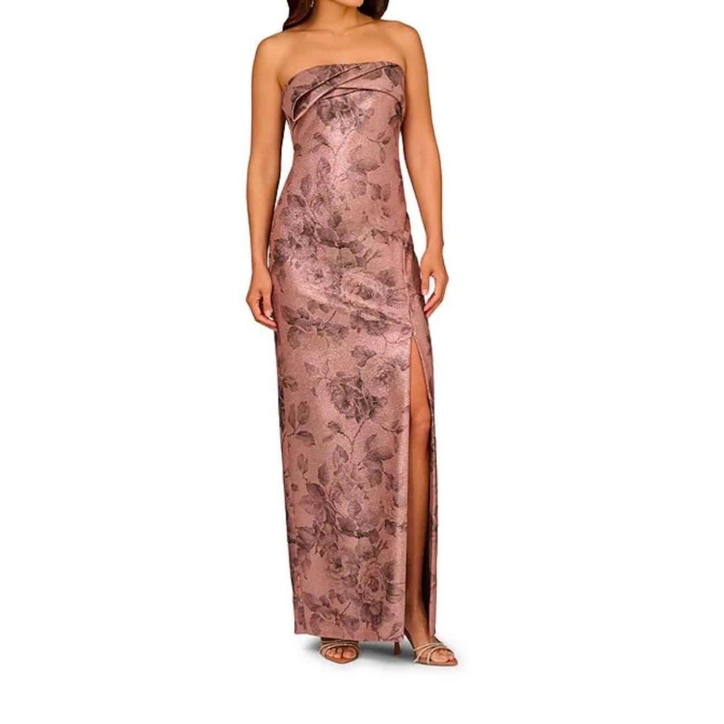 Aidan Mattox Strapless Metallic Print Jacquard Gown With Draped Bodice,MSRP:395$