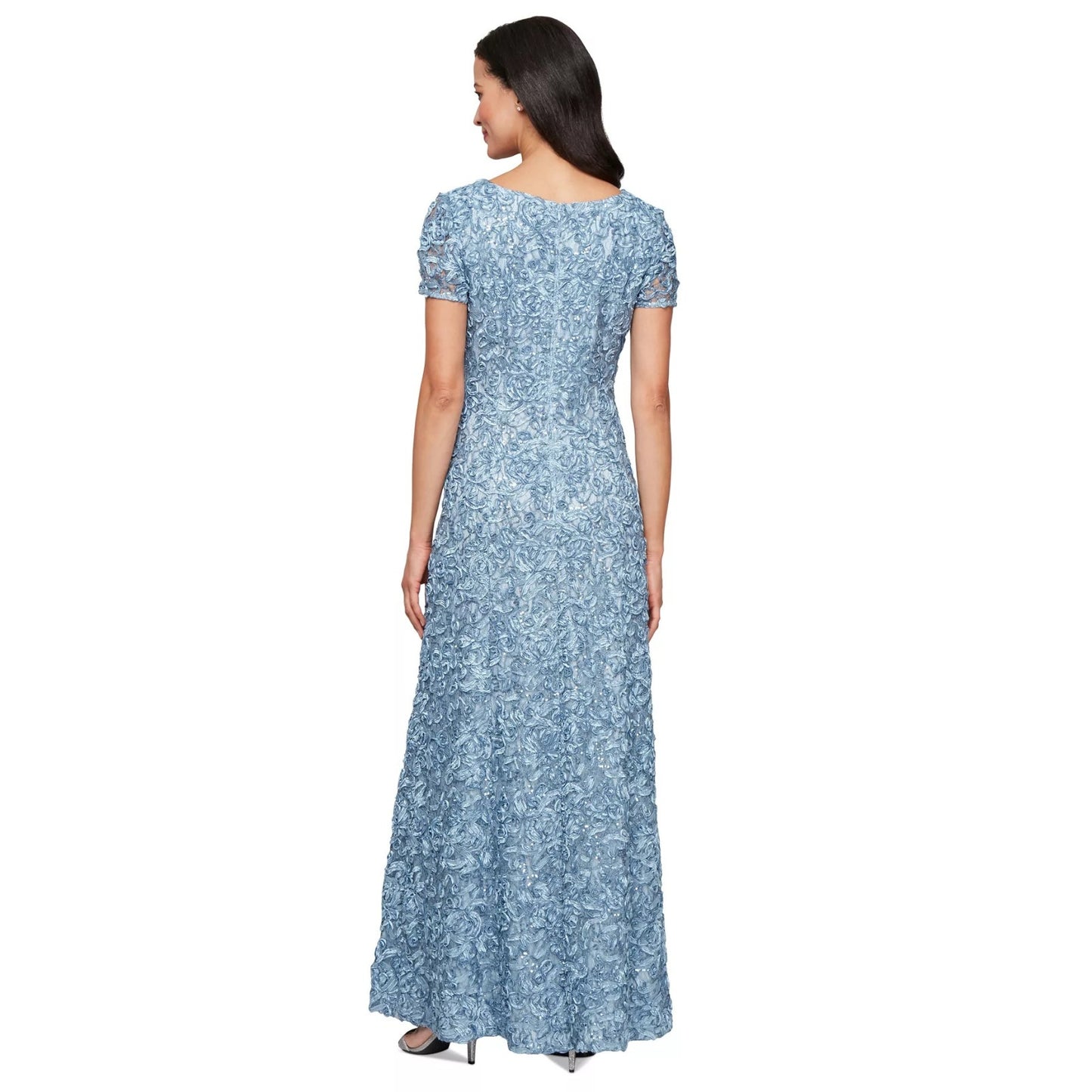 ALEX EVENINGS Tiffany Soutache Sequin Lace Dress SKYBLUE Long,Size 14 MSRP: 269$